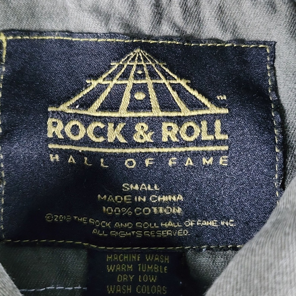 Rock & Roll Hall of Fame Mens Small Olive Green Military Patch Button Down Shirt - Picture 7 of 9